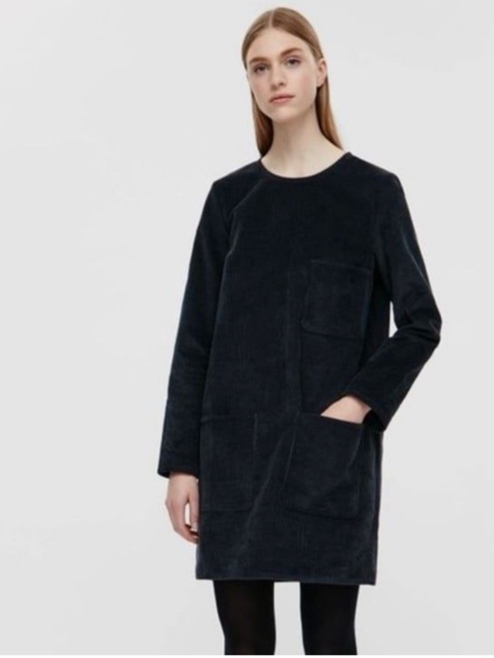 COS Navy Corduroy Patch Pocket Shift Dress. Size 12.